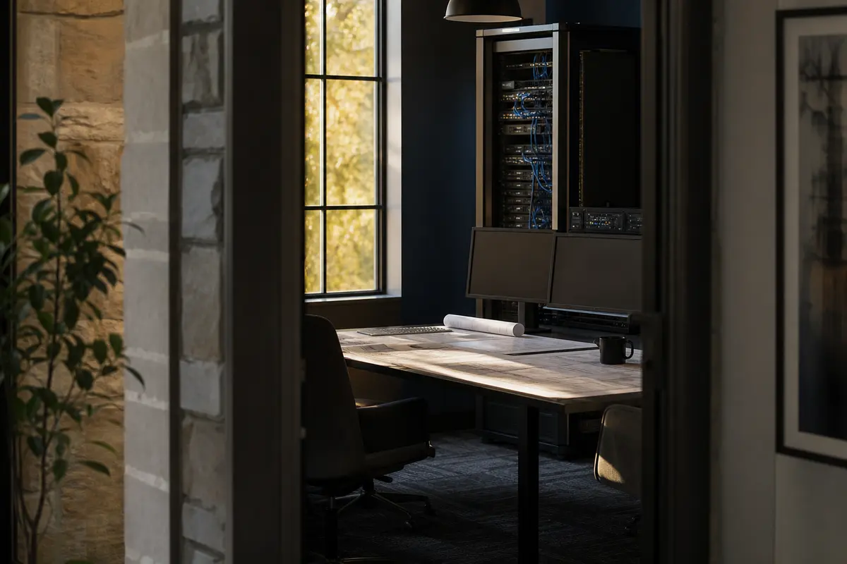 Editorial platform planning scene for Dedicated Hosting in Oak Grove, Missouri
