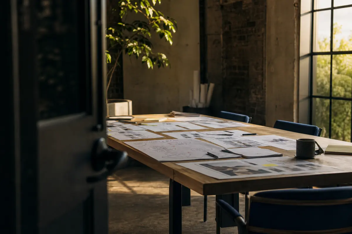 Editorial marketing planning scene for AI SEO in Derry, New Hampshire