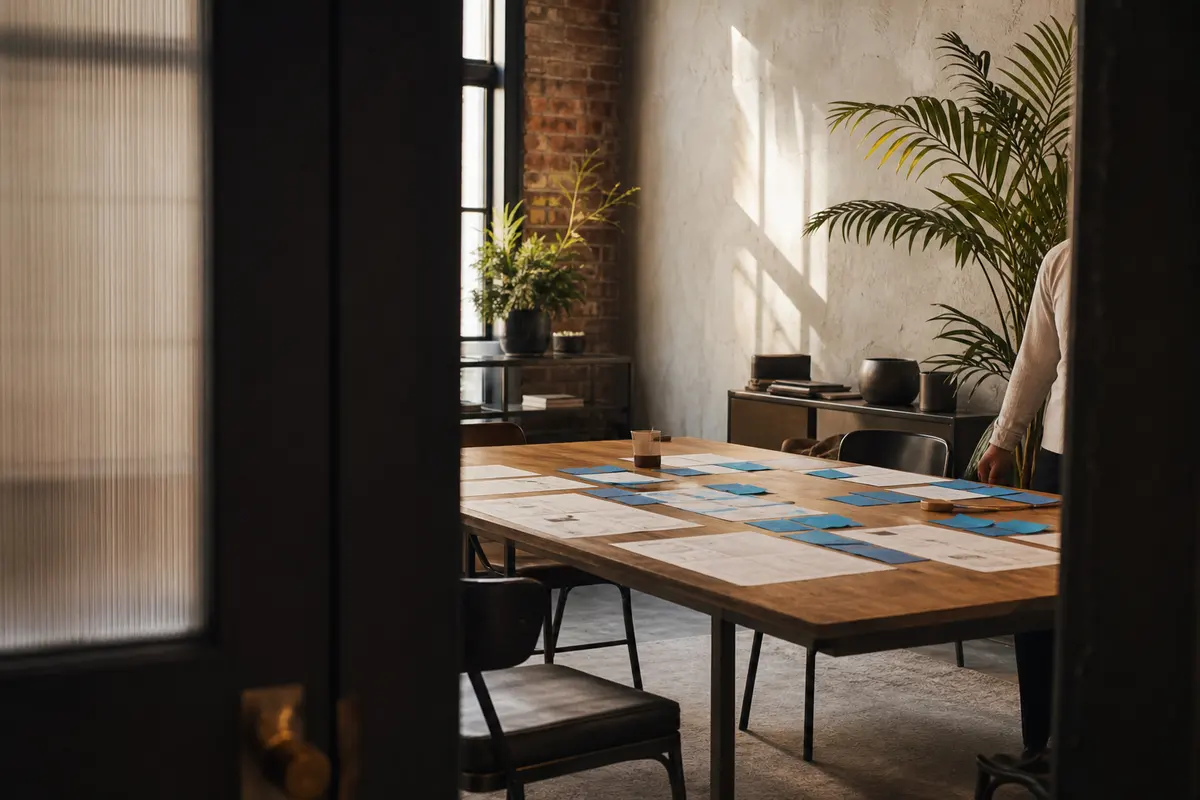 Editorial marketing planning scene for AI SEO in Haddon, New Jersey