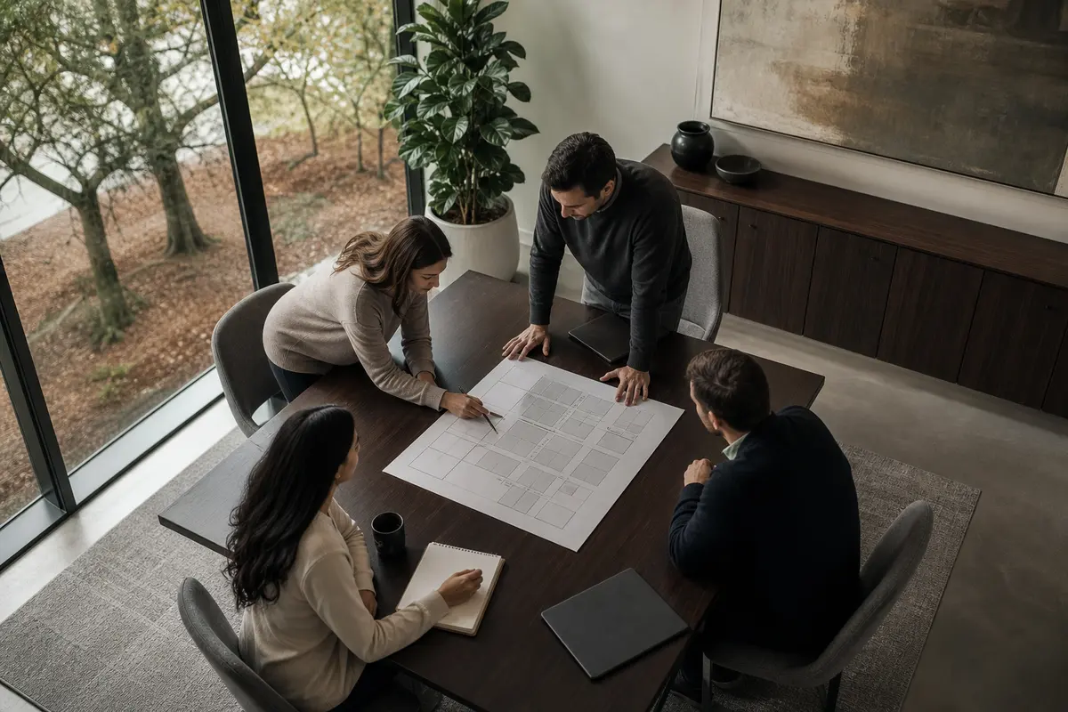 Editorial marketing planning scene for AI SEO in Tewksbury, New Jersey