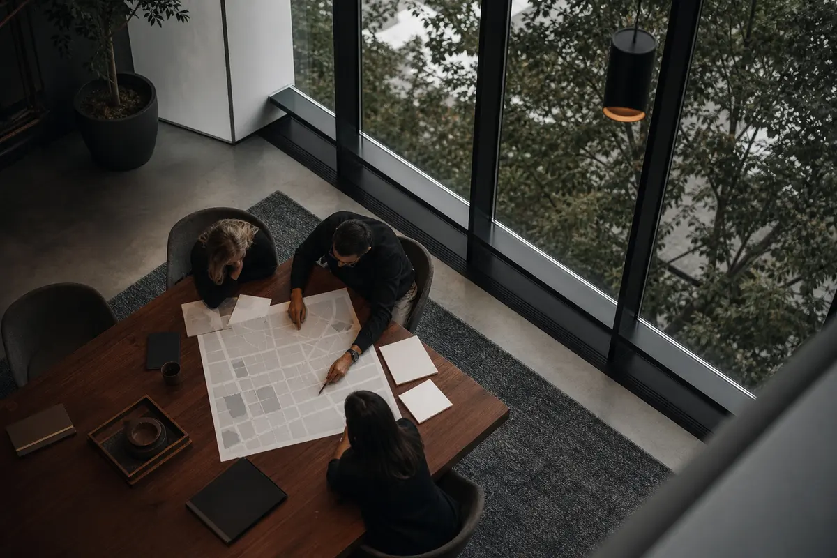 Editorial marketing planning scene for AI SEO in Avenel, New Jersey