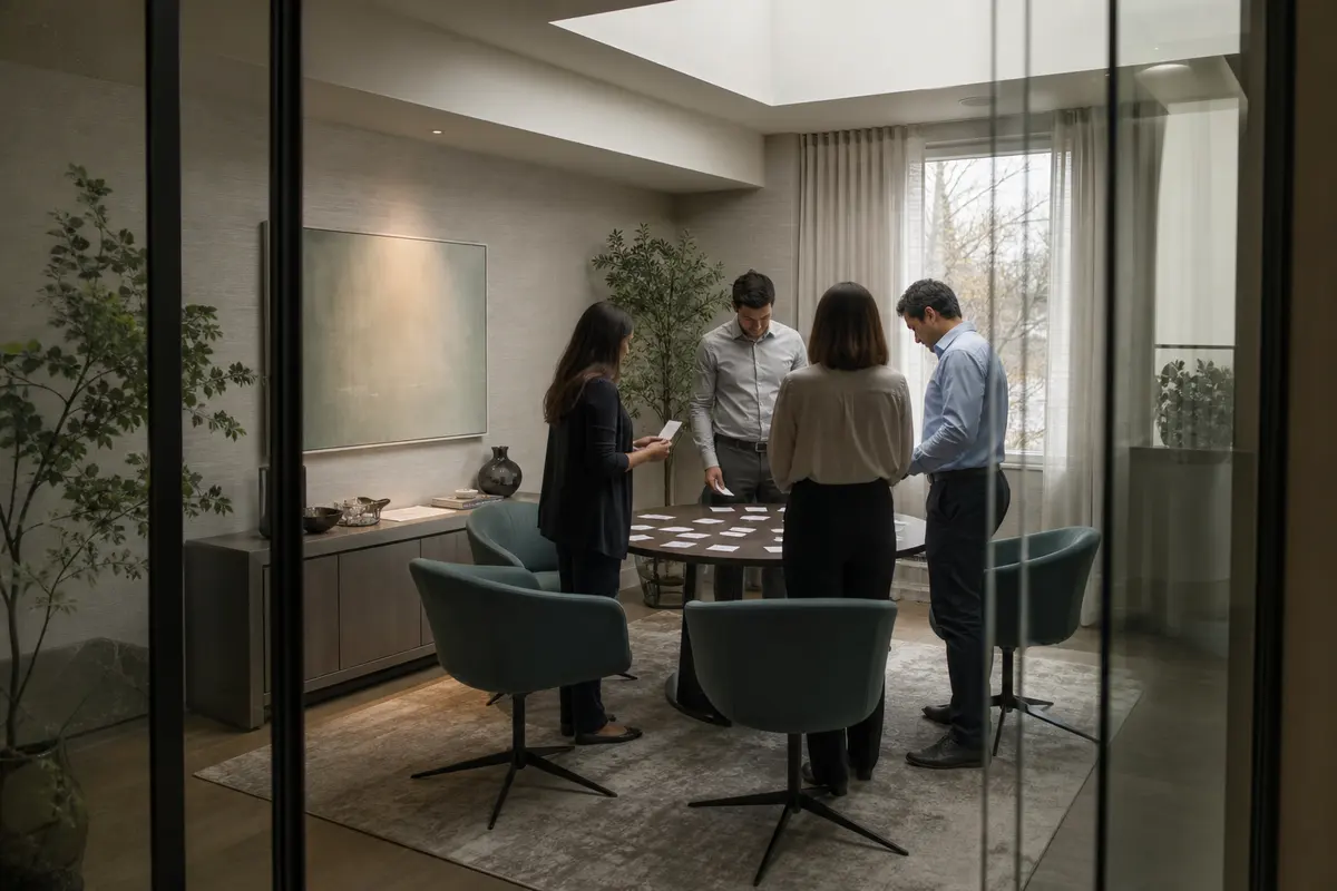 Editorial intake planning scene for AI Answering in Woodbridge, New Jersey