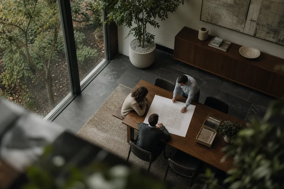 Editorial marketing planning scene for AI SEO in Branchburg, New Jersey