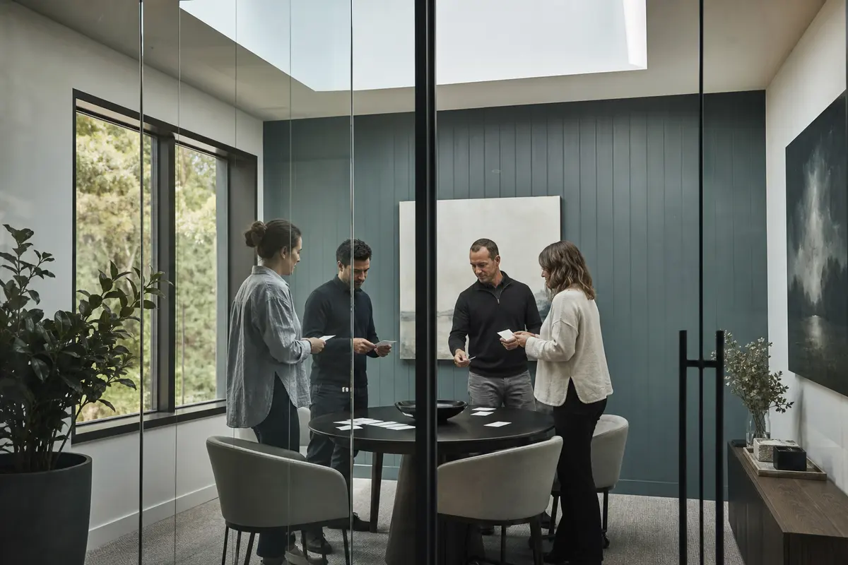 Editorial intake planning scene for AI Answering in Belmar, New Jersey