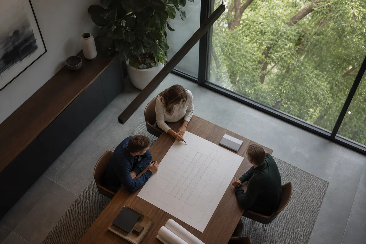 Editorial marketing planning scene for AI SEO in Whippany, New Jersey