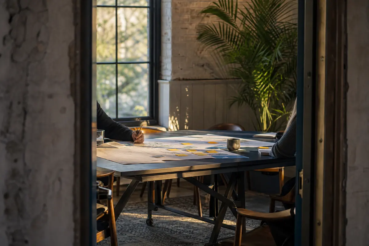 Editorial marketing planning scene for Alden, New York