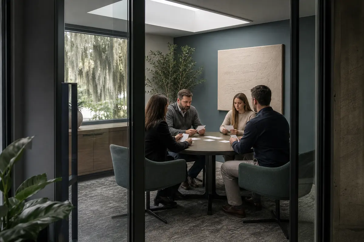 Editorial intake planning scene for Lead Attribution in Aurora, New York