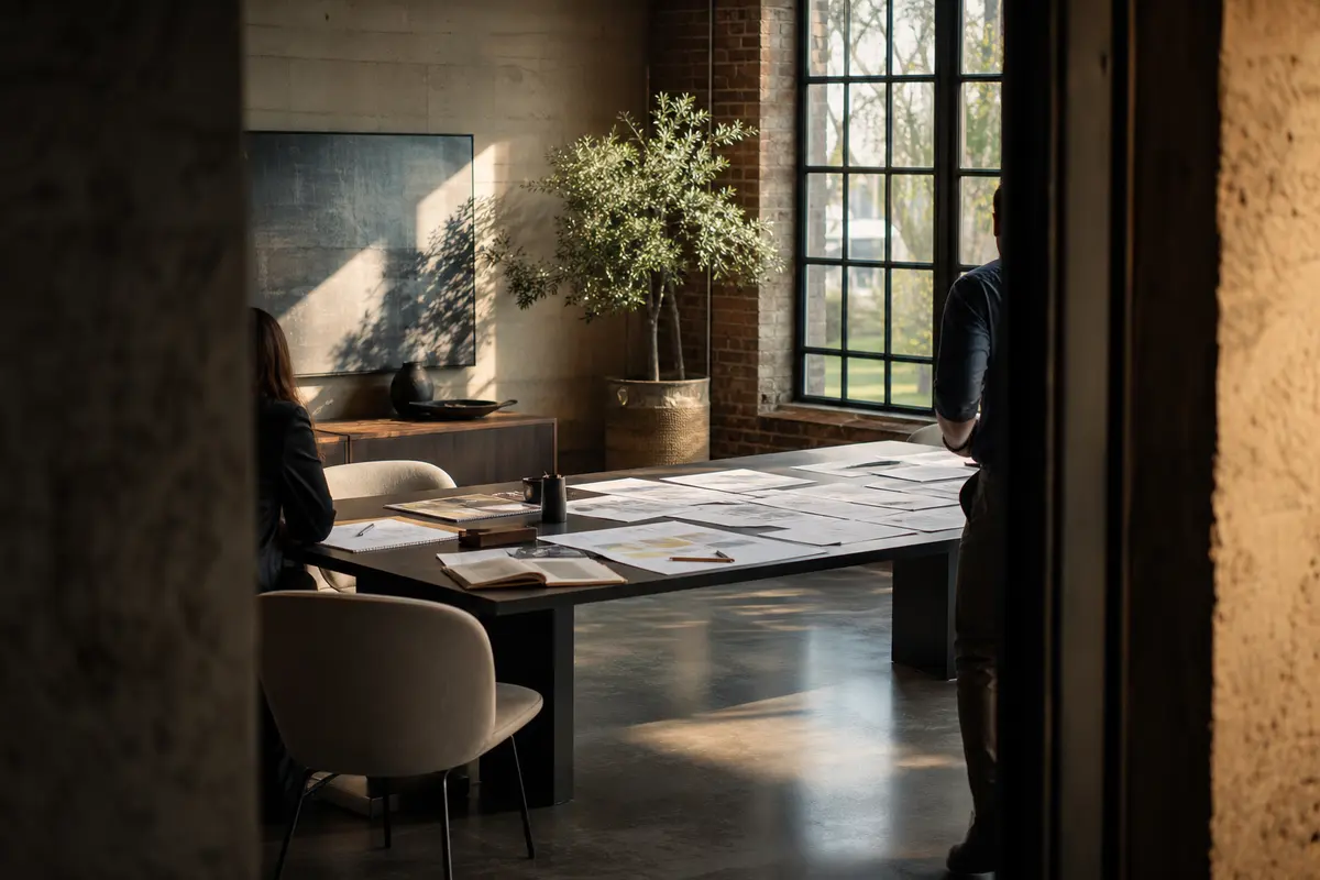 Editorial marketing planning scene for AI SEO in Aurora, New York