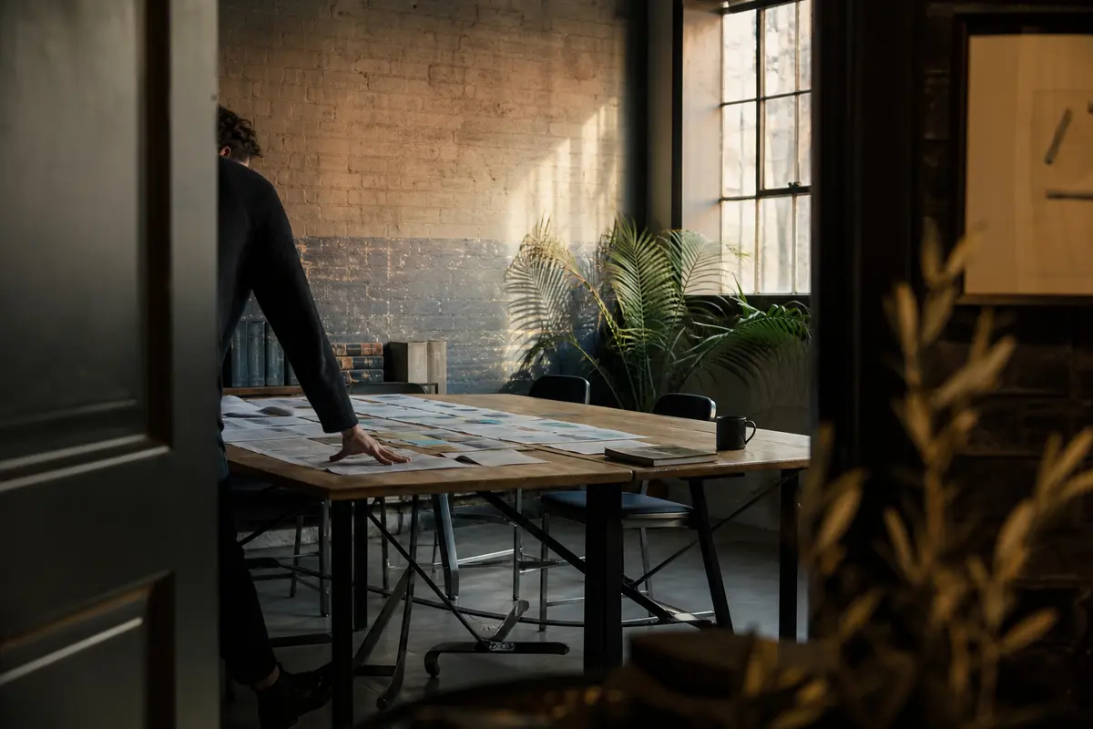 Editorial marketing planning scene for AI SEO in Elma, New York
