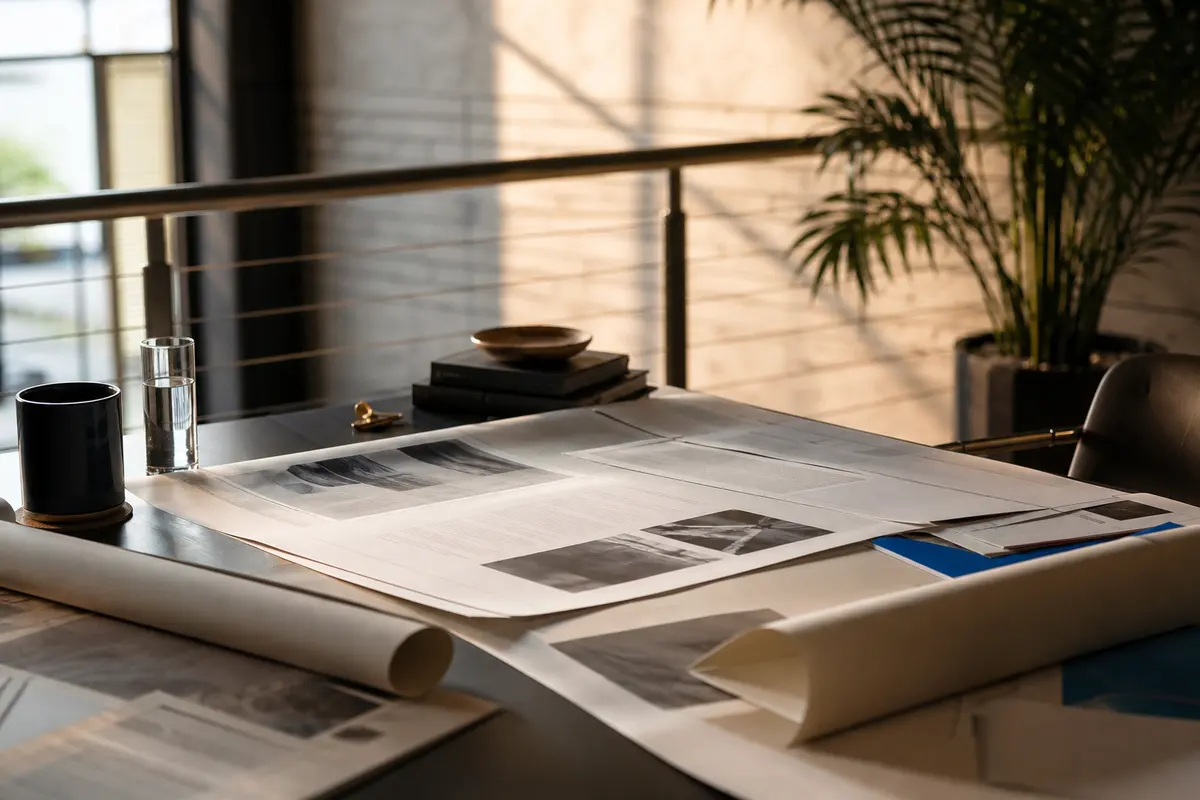 Editorial marketing planning scene for AI SEO in Bayport, New York