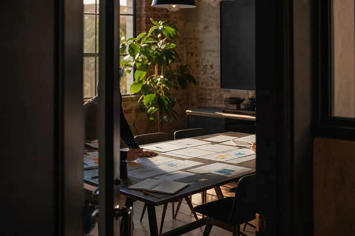 Editorial marketing planning scene for AI SEO in Cazenovia, New York