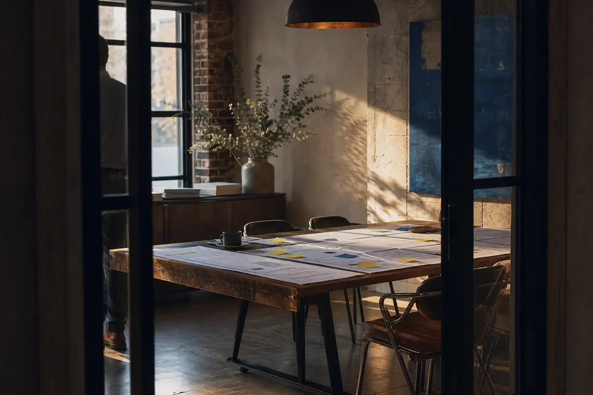 Editorial marketing planning scene for AI SEO in Amsterdam, New York