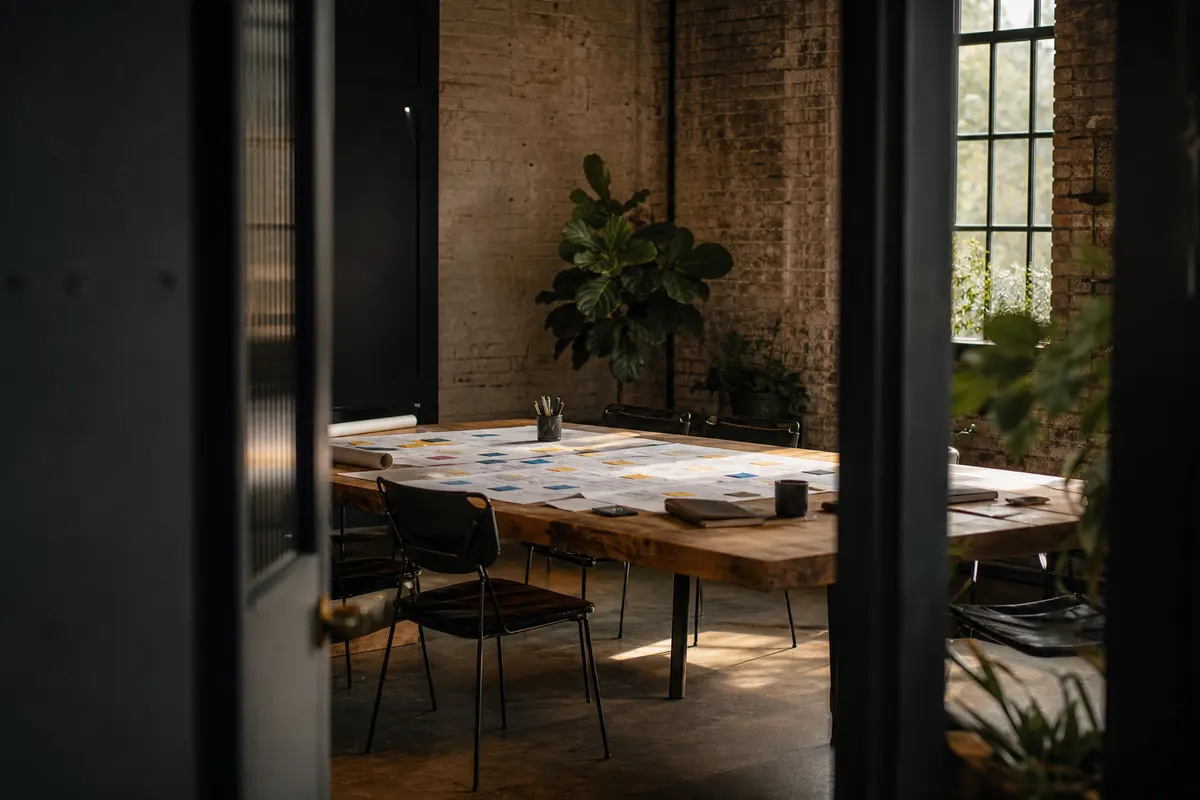 Editorial marketing planning scene for AI SEO in Halfmoon, New York