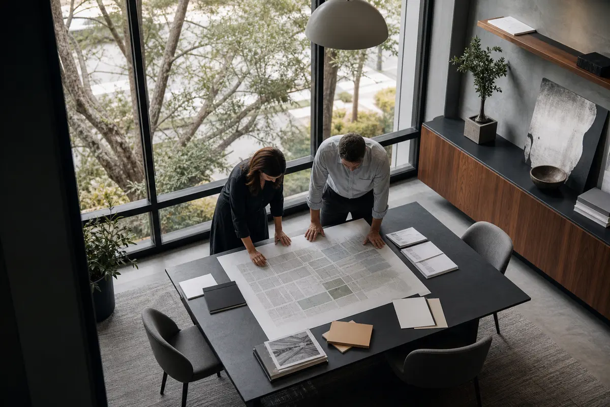 Editorial marketing planning scene for AI SEO in Huntington, New York