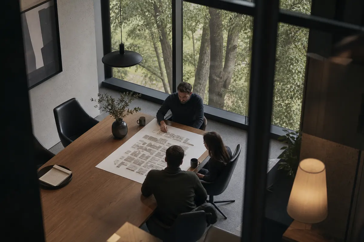 Editorial marketing planning scene for AI SEO in Canandaigua, New York