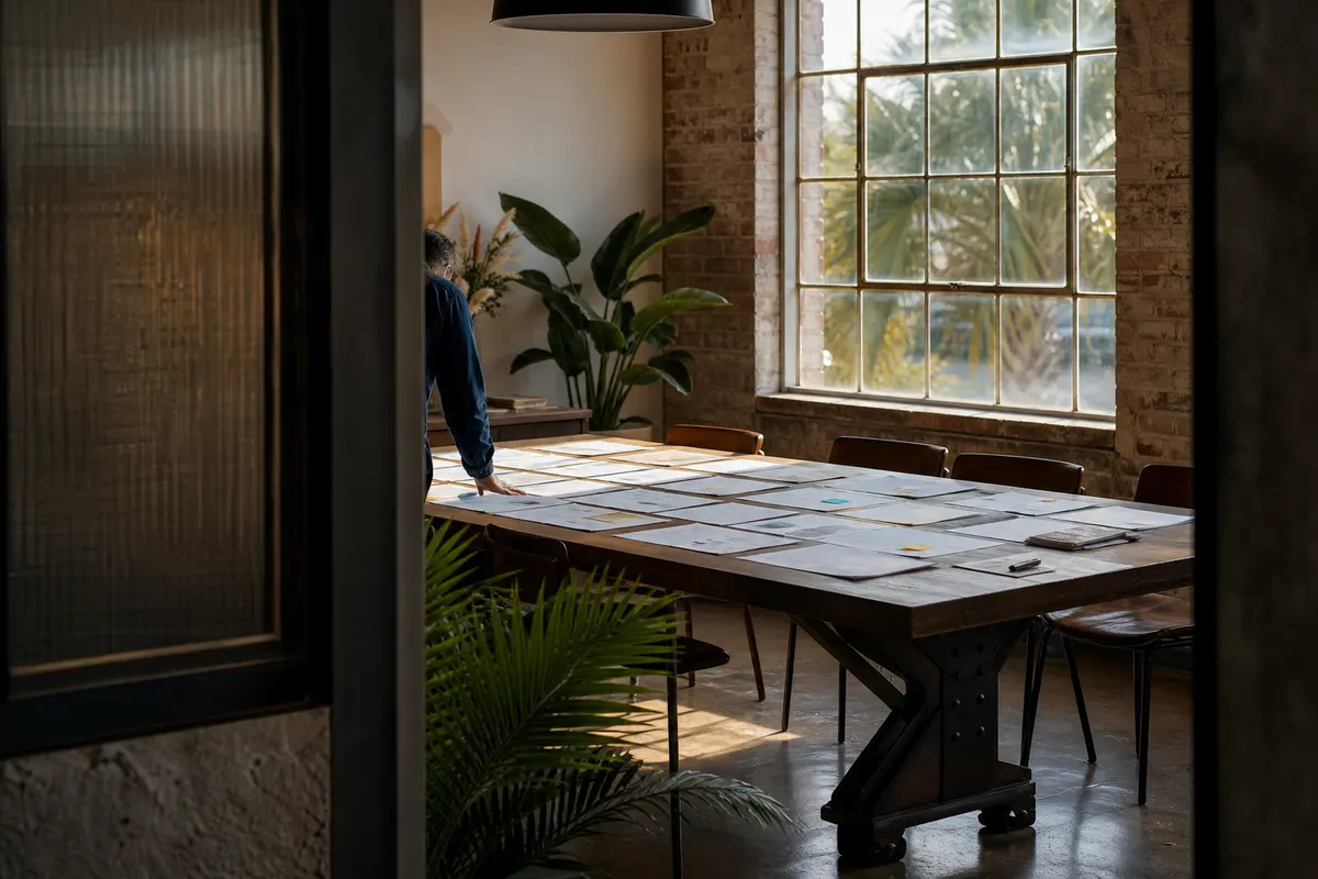 Editorial marketing planning scene for Farmingdale, New York