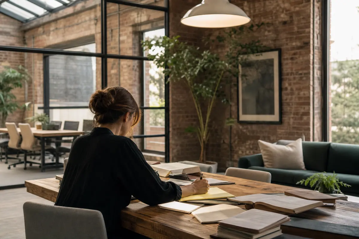 Editorial marketing planning scene for AI SEO in Fort Salonga, New York