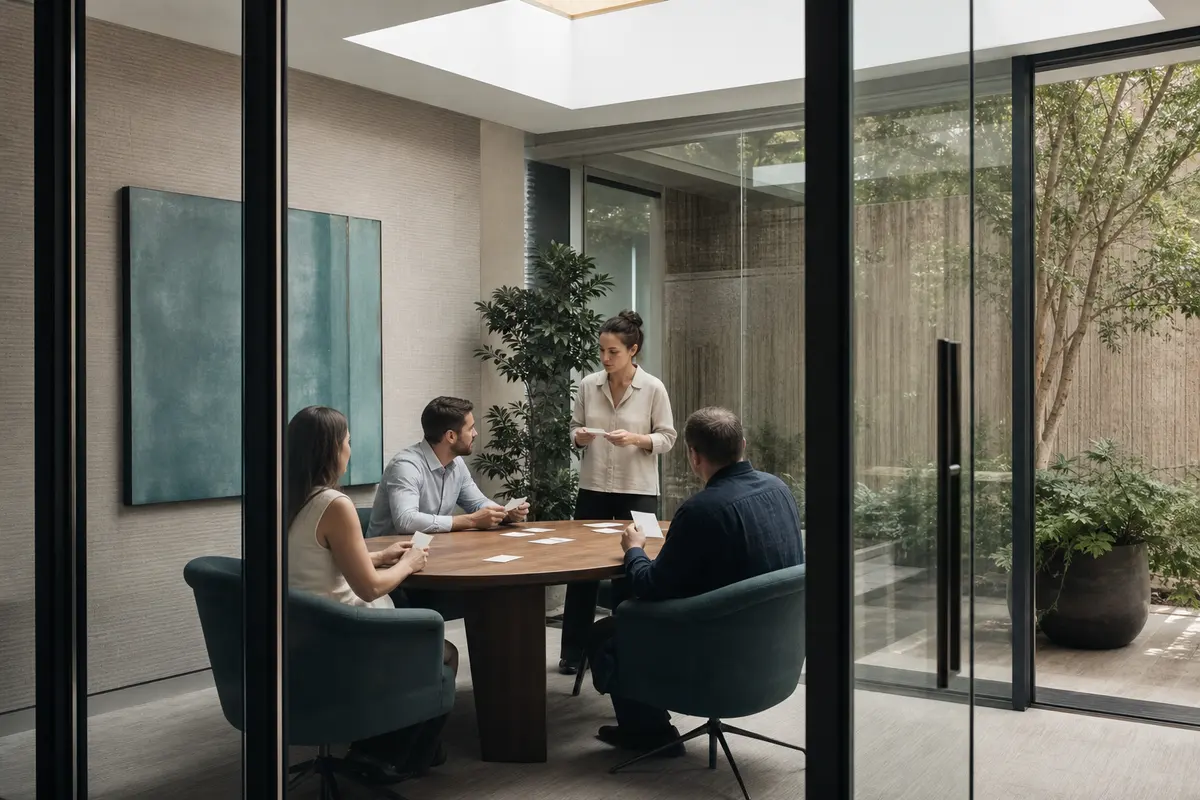 Editorial intake planning scene for AI Answering in Harris Hill, New York