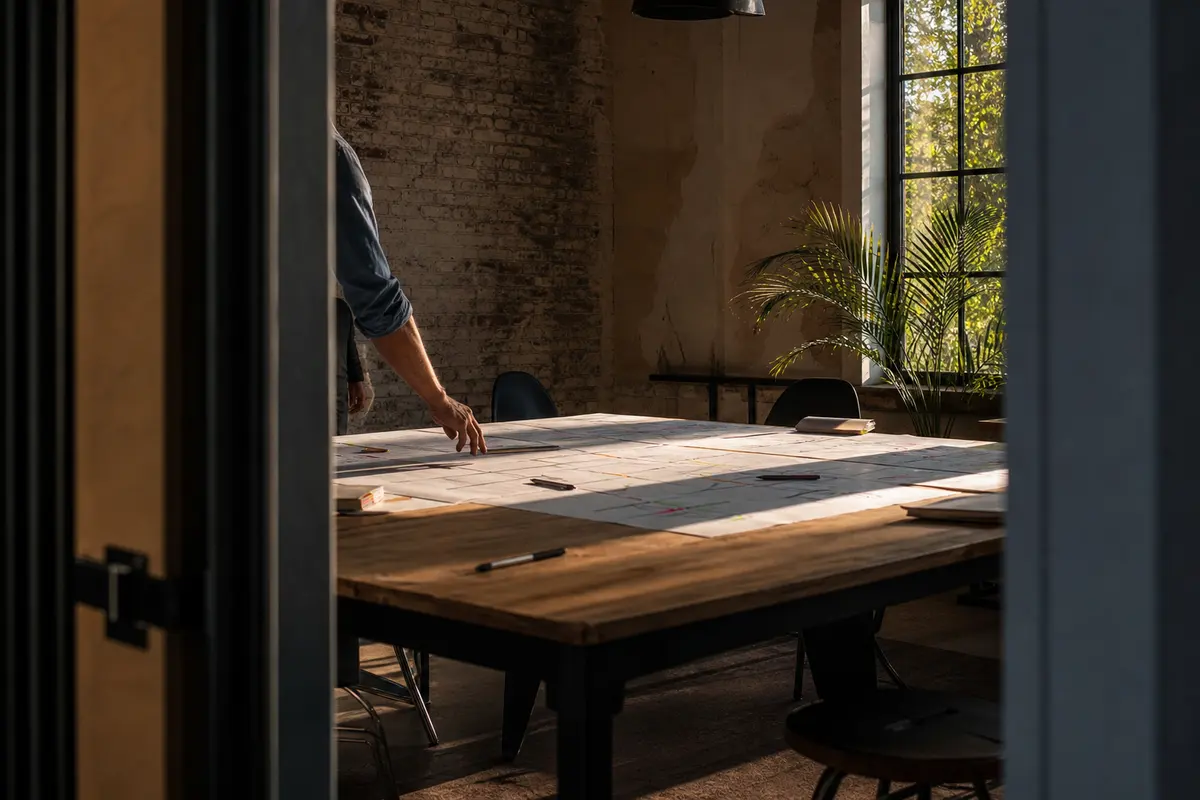 Editorial marketing planning scene for Harris Hill, New York