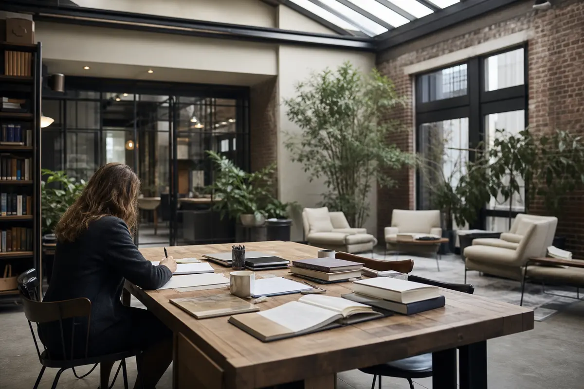Editorial marketing planning scene for AI SEO in Kings Park, New York
