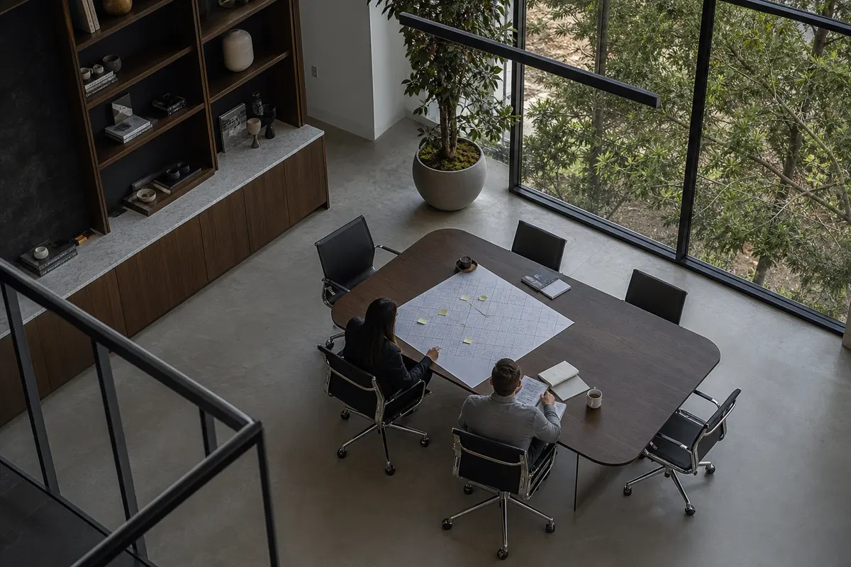 Editorial marketing planning scene for AI SEO in North Bay Shore, New York