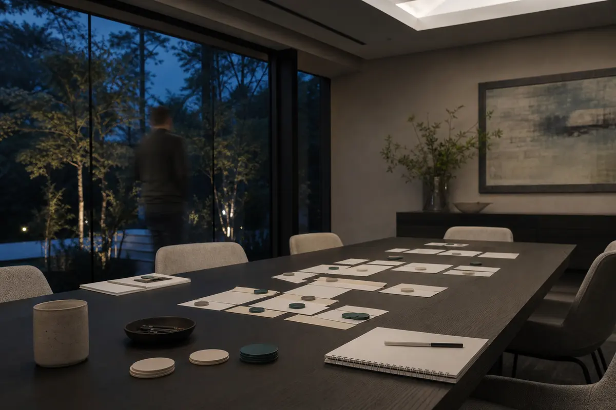 Editorial platform planning scene for ROI Dashboard in Rocky Point, New York
