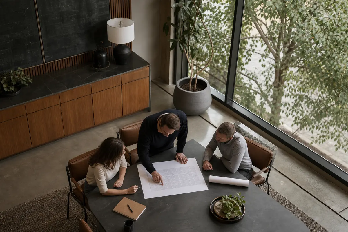 Editorial marketing planning scene for AI SEO in Saratoga Springs, New York