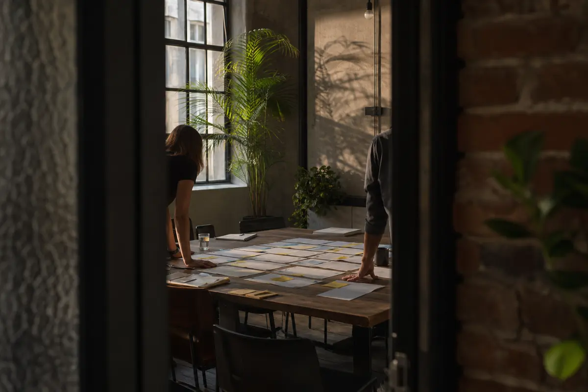 Editorial marketing planning scene for AI SEO in Westlake, Ohio