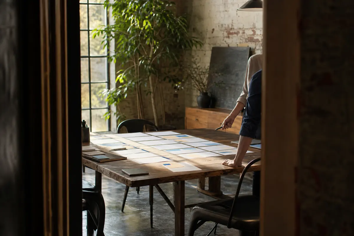 Editorial marketing planning scene for AI SEO in Weigelstown, Pennsylvania