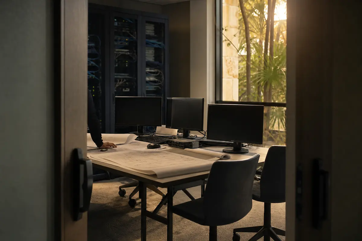 Editorial platform planning scene for Dedicated Hosting in South Kingstown, Rhode Island