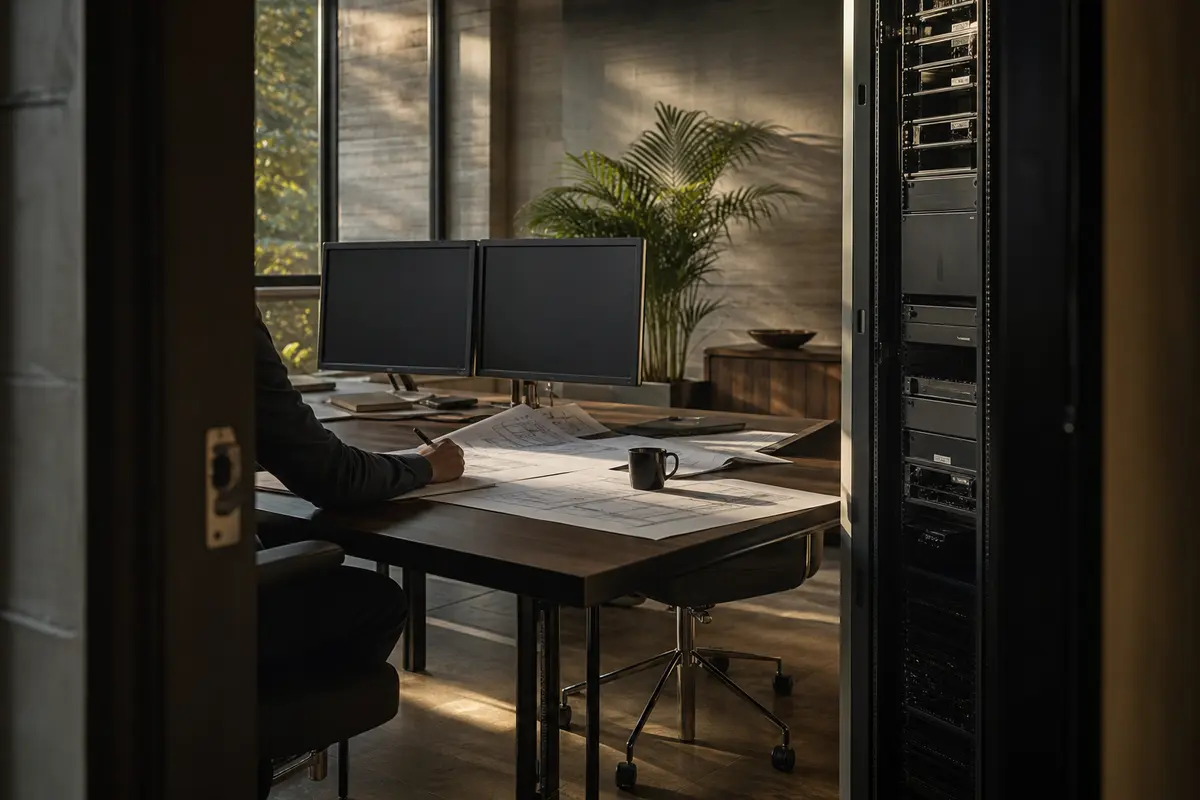 Editorial platform planning scene for Dedicated Hosting in Fountain Inn, South Carolina