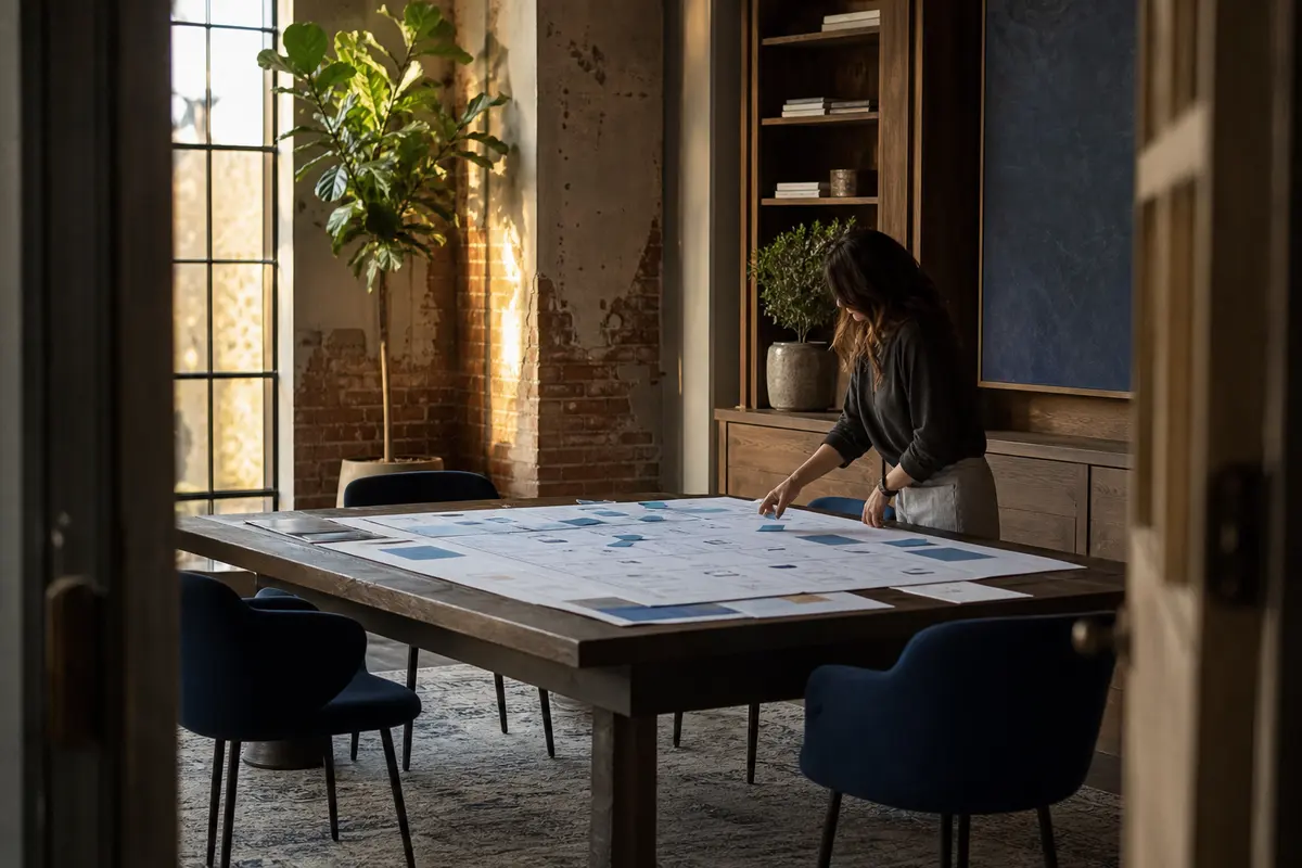 Editorial marketing planning scene for AI SEO in Lugoff, South Carolina