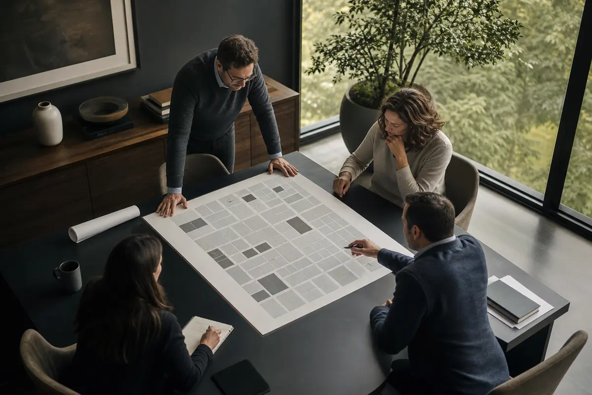 Editorial marketing planning scene for AI SEO in Cameron, Texas