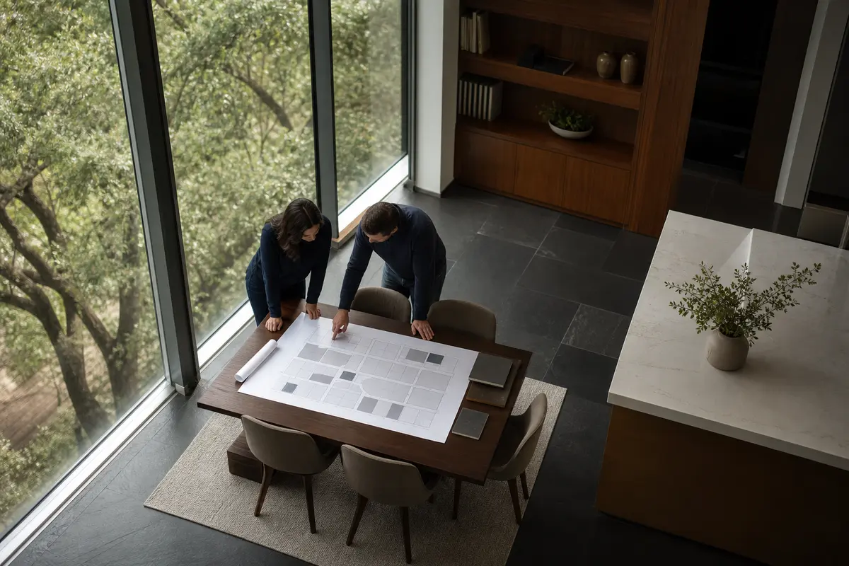 Editorial marketing planning scene for AI SEO in Cinco Ranch, Texas