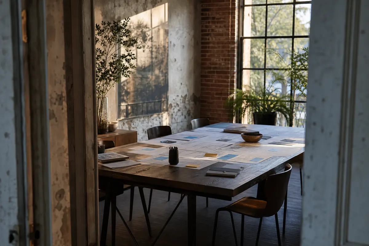 Editorial marketing planning scene for AI SEO in Cuero, Texas