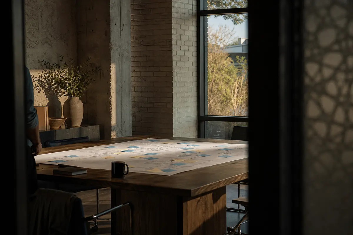 Editorial marketing planning scene for Eidson Road, Texas