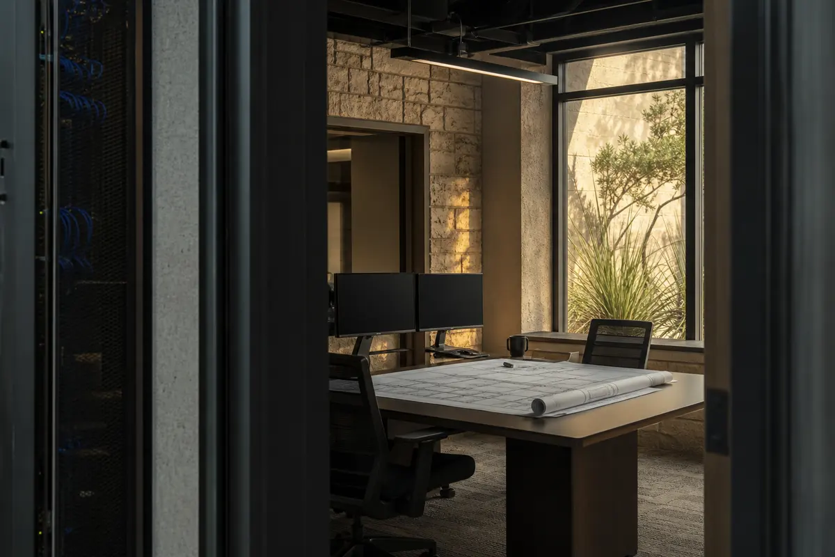 Editorial platform planning scene for Dedicated Hosting in Fort Stockton, Texas