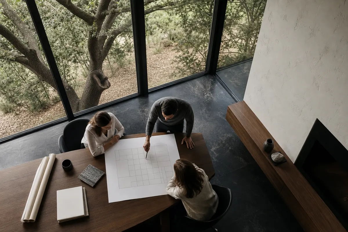 Editorial marketing planning scene for AI SEO in Hornsby Bend, Texas