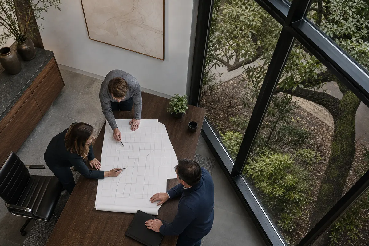 Editorial marketing planning scene for Reputation & Reviews in Pecan Plantation, Texas