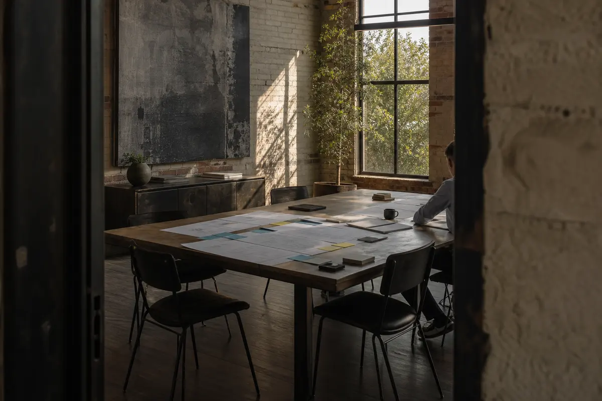Editorial marketing planning scene for Legal News in San Marcos, Texas