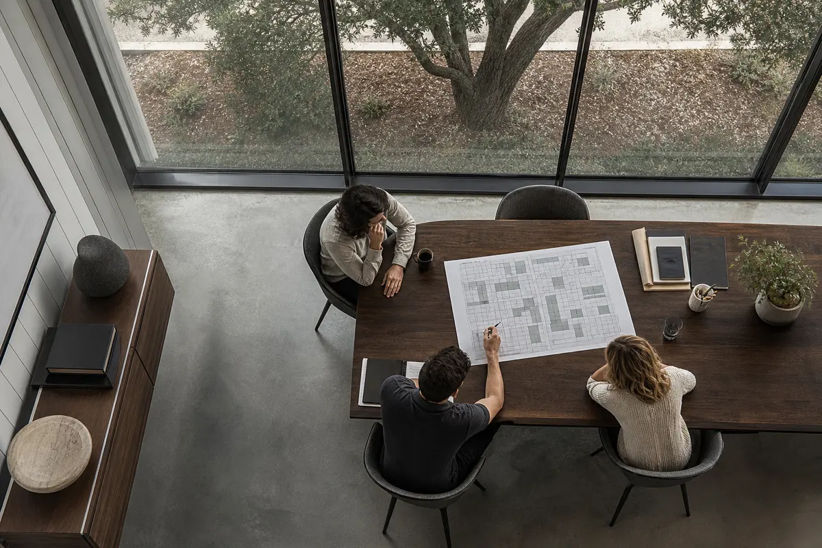 Editorial marketing planning scene for AI SEO in Seguin, Texas