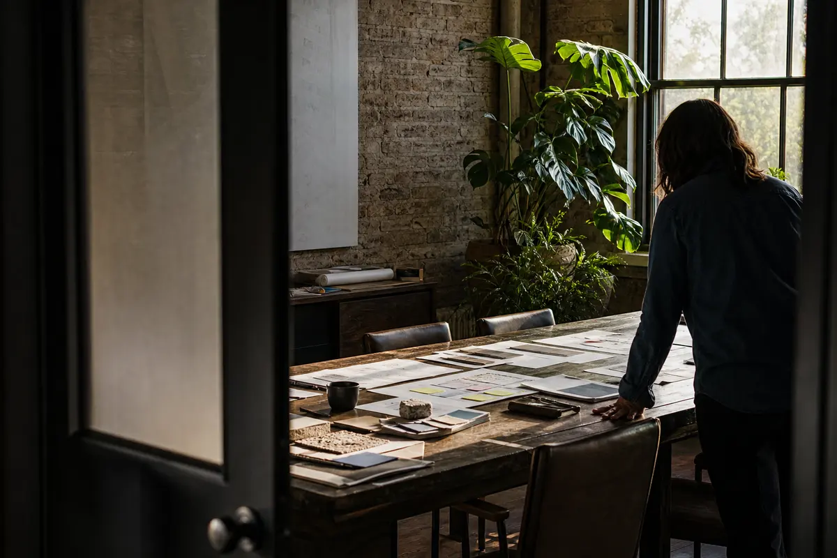 Editorial marketing planning scene for AI SEO in Harrisville, Utah