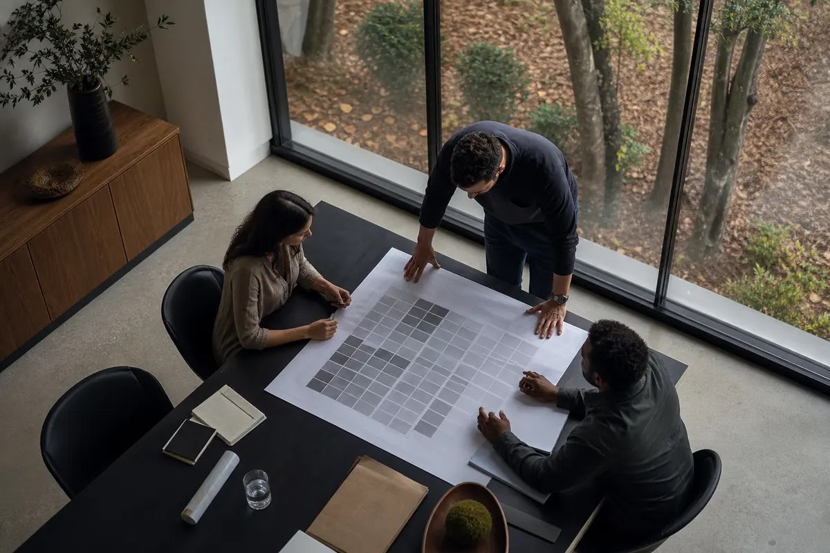 Editorial marketing planning scene for AI SEO in Sunset, Utah