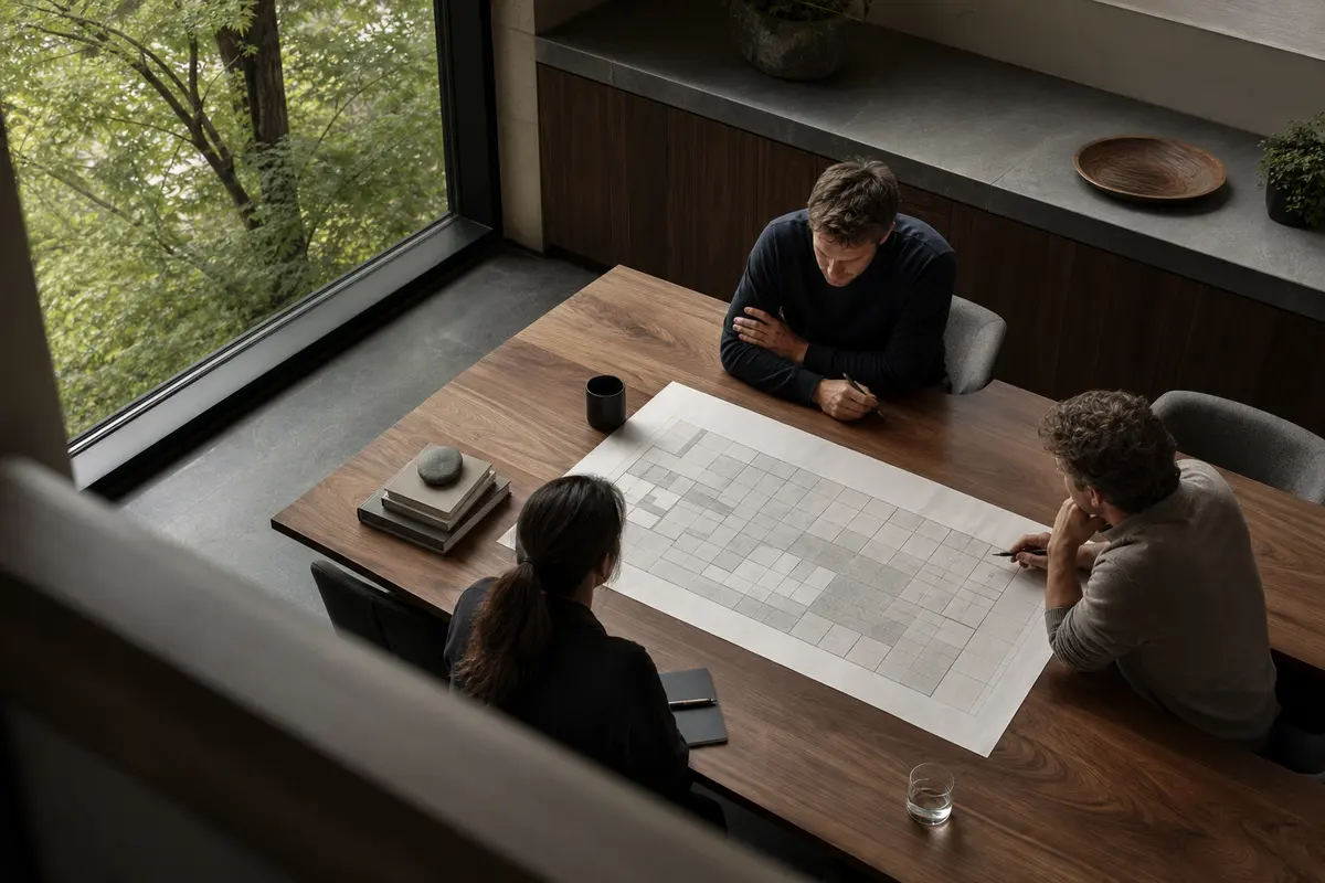 Editorial marketing planning scene for AI SEO in Strasburg, Virginia