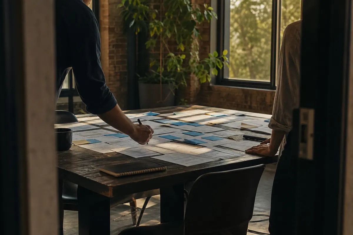 Editorial marketing planning scene for AI SEO in Buckhannon, West Virginia