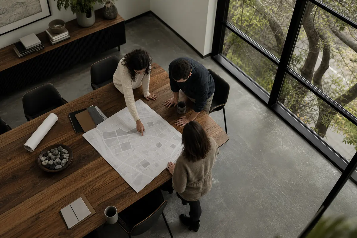 Editorial marketing planning scene for AI SEO in Grand Chute, Wisconsin